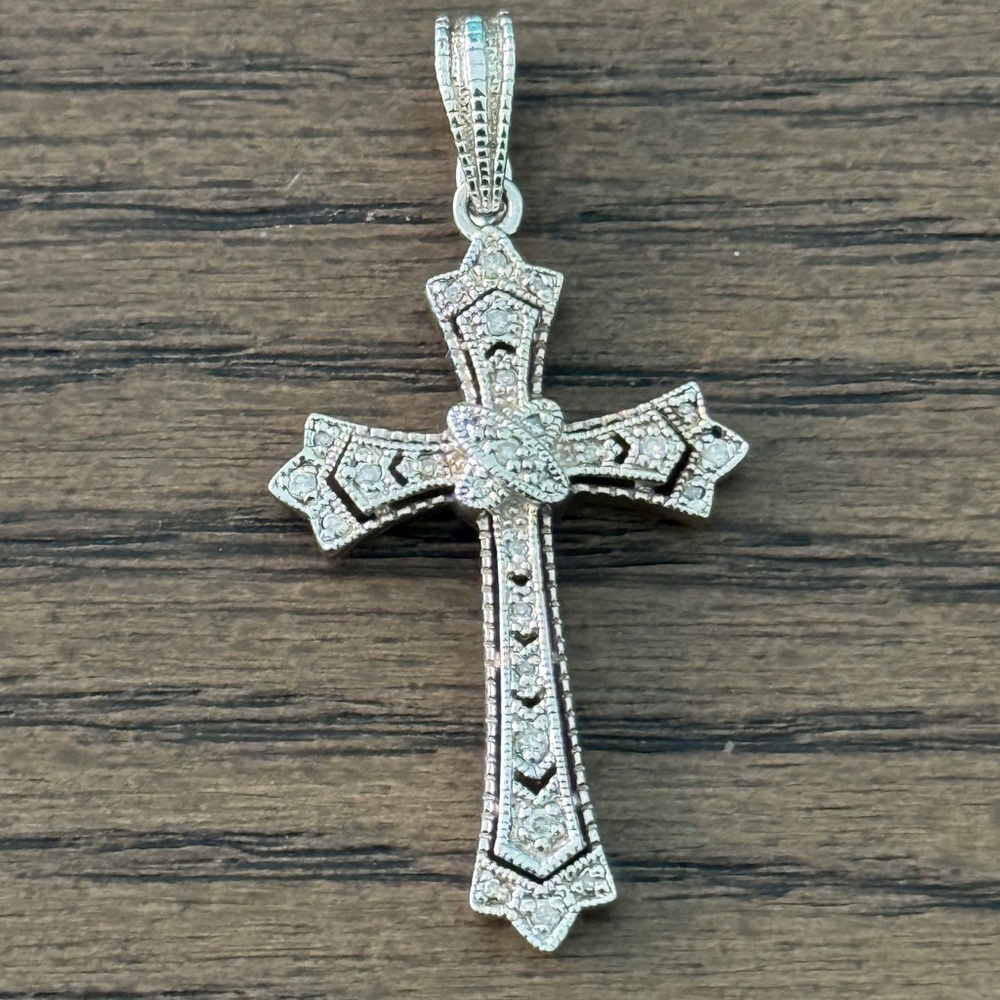 Designer Elegant Sterling Silver 925 Pave Diamonds Cross Pendant Enhancer